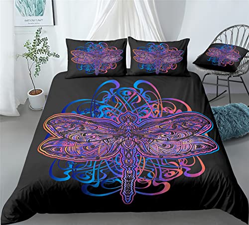 REALIN Dragonfly Bedding Dragonflies Cartoon Insect Decoration Duvet Cover Set Girl Boy Kids Bed Sets 2/3/4PCS Quilt Covers/Sheets/Pillow Shams,Twin/Full/Queen/King (A,King-229x259cm-3PCS)