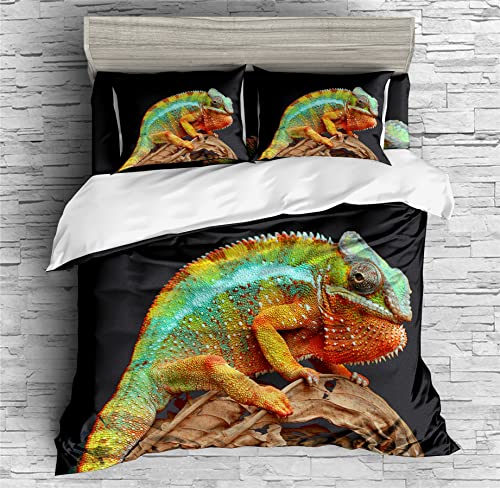 REALIN Gecko Lizards Duvet Cover Set Colorful Lizards Reptiles Bedding Girl Boy Kids Bed Sets 2/3/4PCS Quilt Covers/Sheets/Pillow Shams,Twin/Full/Queen/King (A,King-229x259cm-3PCS)