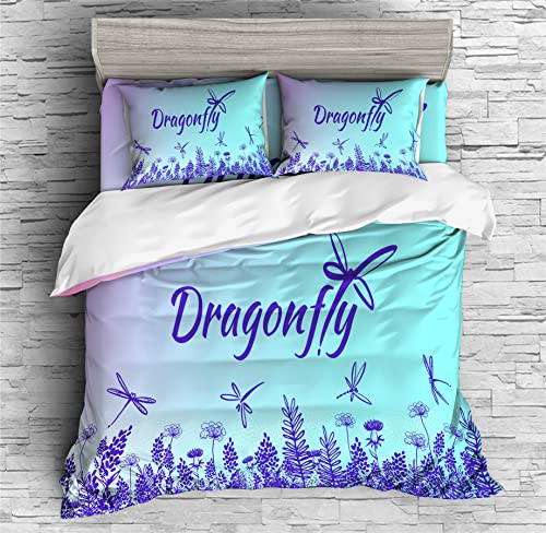 REALIN Colorful Dragonflies Bedding Aerial Spirits Dragonfly Duvet Cover Set Girl Boy Kids Bed Sets 2/3/4PCS Quilt Covers/Sheets/Pillow Shams,Twin/Full/Queen/King (C,Queen-228x228cm-4PCS)