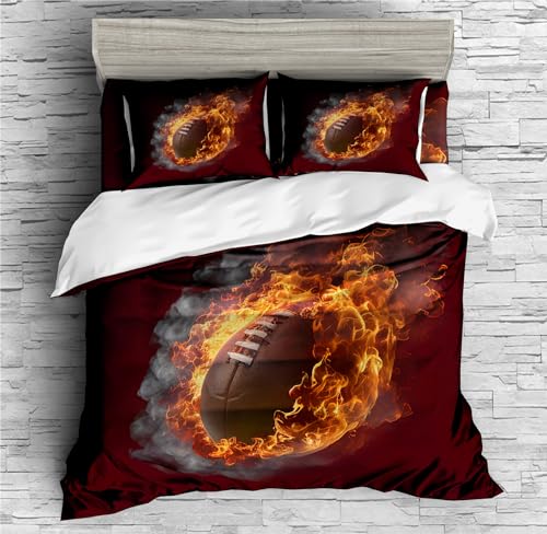 REALIN Rugby Motion Duvet Cover Set Football Player Bedding Girl Boy Kids Bed Sets 2/3/4PCS Quilt Covers/Sheets/Pillow Shams,Twin/Full/Queen/King (C,Full-200x229cm-3PCS)