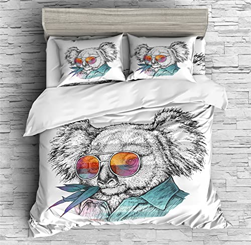 REALIN Cartoon Koala Bedding Cute Koala Wombat Duvet Cover Set Girl Boy Kids Bed Sets 2/3/4PCS Quilt Covers/Sheets/Pillow Shams,Twin/Full/Queen/King (A,Twin-172x218cm-4PCS)