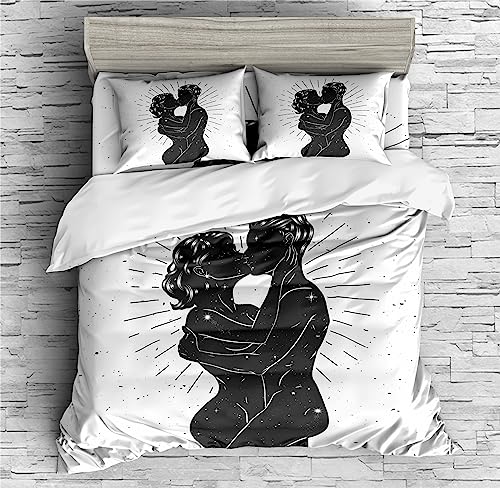 REALIN Sweet Couple Love Duvet Cover Set Love Couple Passion Bedding Girl Boy Kids Bed Sets 2/3/4PCS Quilt Covers/Sheets/Pillow Shams,Twin/Full/Queen/King (B,Queen-228x228cm-4PCS)