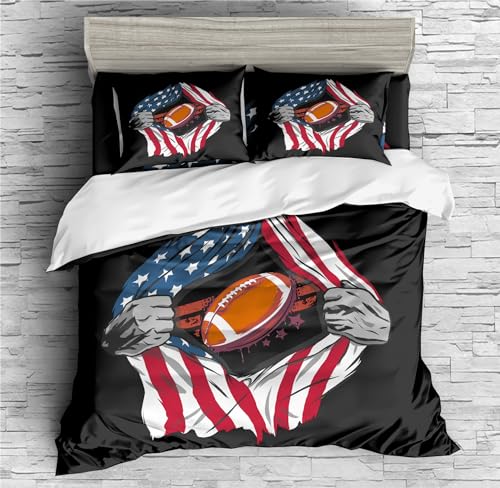 REALIN Rugby Bedding American Football Sports Duvet Cover Set Girl Boy Kids Bed Sets 2/3/4PCS Quilt Covers/Sheets/Pillow Shams,Twin/Full/Queen/King (C,Queen-228x228cm-3PCS)