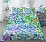 Cactus Flower Bedding Pink Succulent Flowers Duvet Cover Set - Print 1