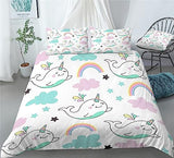 Cartoon Narwhal Print Duvet Cover Set - Print 1