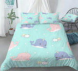 Cartoon Blue Narwhal Bedding Narwhal Marine Animal Duvet Cover Set - Print 2