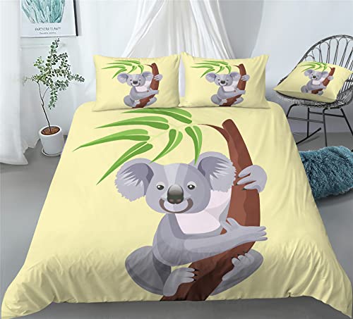 REALIN Cartoon Koala Duvet Cover Set Cute Koala Wombat Bedding Girl Boy Kids Bed Sets 2/3/4PCS Quilt Covers/Sheets/Pillow Shams,Twin/Full/Queen/King (B,King-229x259cm-4PCS)