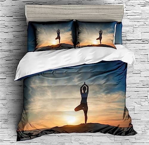 REALIN Funny Yoga Exercise Duvet Cover Set Yoga Zen Meditation Bedding Girl Boy Kids Bed Sets 2/3/4PCS Quilt Covers/Sheets/Pillow Shams,Twin/Full/Queen/King (A,Queen-228x228cm-4PCS)