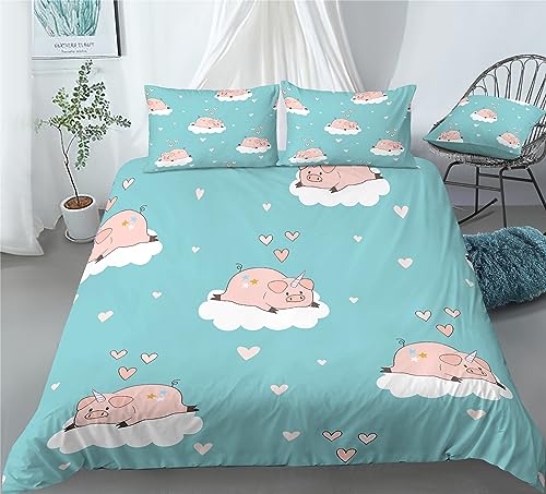 REALIN Unicorn Pig Rainbow Prints Bedding Unicorn Pig Animal Duvet Cover Set Girl Boy Kids Bed Sets 2/3/4PCS Quilt Covers/Sheets/Pillow Shams,Twin/Full/Queen/King (C,Twin-172x218cm-4PCS)