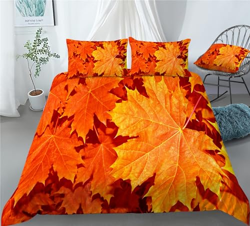 REALIN Autumn Forest Bedding Fall Maple Forest Duvet Cover Set Girl Boy Kids Bed Sets 2/3/4PCS Quilt Covers/Sheets/Pillow Shams,Twin/Full/Queen/King (A,King-229x259cm-3PCS)