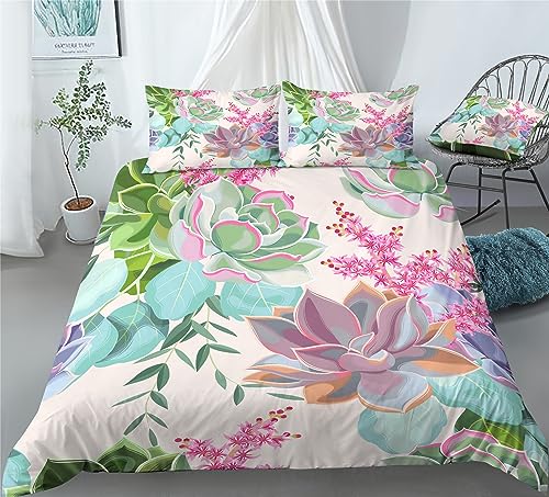 REALIN Hand-Painted Cactus Duvet Cover Set Succulent Plants Green Plants Bedding Girl Boy Kids Bed Sets 2/3/4PCS Quilt Covers/Sheets/Pillow Shams,Twin/Full/Queen/King (C,King-229x259cm-3PCS)