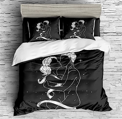 REALIN Passionate Couple Duvet Cover Set Funny Love Warm Couple Bedding Girl Boy Kids Bed Sets 2/3/4PCS Quilt Covers/Sheets/Pillow Shams,Twin/Full/Queen/King (A,Twin-172x218cm-3PCS)