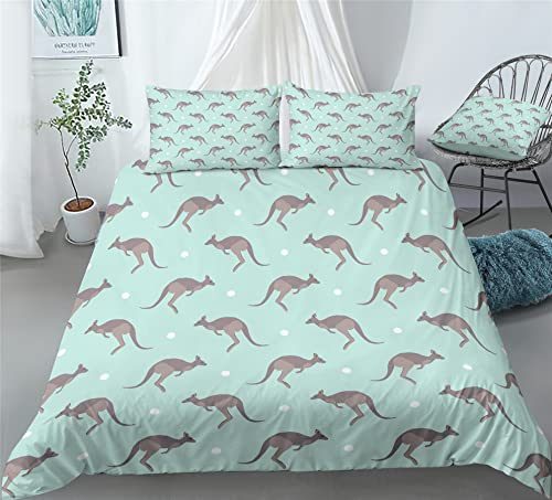 REALIN Kangaroo Animals Bedding Kangaroo Australia Print Duvet Cover Set Girl Boy Kids Bed Sets 2/3/4PCS Quilt Covers/Sheets/Pillow Shams,Twin/Full/Queen/King (B,Twin-172x218cm-3PCS)