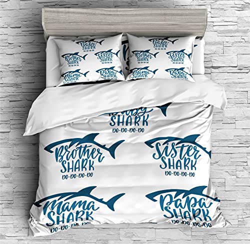 REALIN Sharks Bedding Cute Shark Decoration Cartoon Shark Duvet Cover Set Girl Boy Kids Bed Sets 2/3/4PCS Quilt Covers/Sheets/Pillow Shams,Twin/Full/Queen/King (A,King-229x259cm-3PCS)