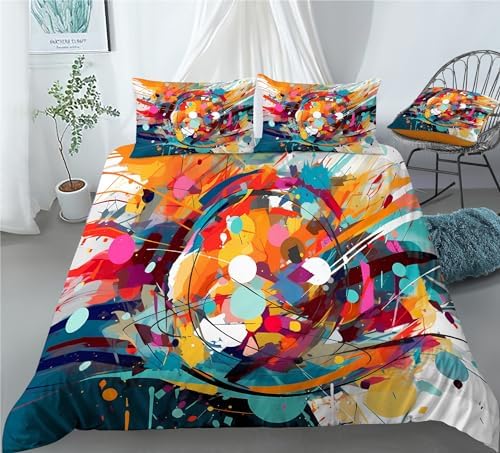 REALIN Color POP Art Bedding Retro Building Duvet Cover Set Retro POP Art Classics Women Art Bed Sets 2/3/4PCS Quilt Covers/Sheets/Pillow Shams,Twin/Full/Queen/King (B,King-229x259cm-3PCS)