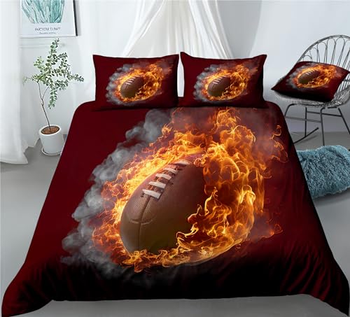 REALIN Rugby Motion Bedding Football Player Duvet Cover Set Girl Boy Kids Bed Sets 2/3/4PCS Quilt Covers/Sheets/Pillow Shams,Twin/Full/Queen/King (B,Queen-228x228cm-4PCS)