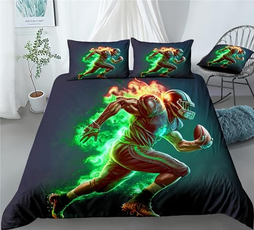 REALIN Running Rugby Player Duvet Cover Set Retro Footballer Bedding Girl Boy Kids Bed Sets 2/3/4PCS Quilt Covers/Sheets/Pillow Shams,Twin/Full/Queen/King (B,King-229x259cm-4PCS)