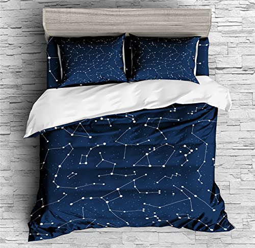 REALIN Mystical Constellations Bedding Universe Divination Duvet Cover Set Girl Boy Kids Bed Sets 2/3/4PCS Quilt Covers/Sheets/Pillow Shams,Twin/Full/Queen/King (A,Full-200x229cm-4PCS)