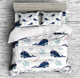 Cartoon Narwhal Print Bedding Narwhal Animal Starfish Duvet Cover Set - Print 1