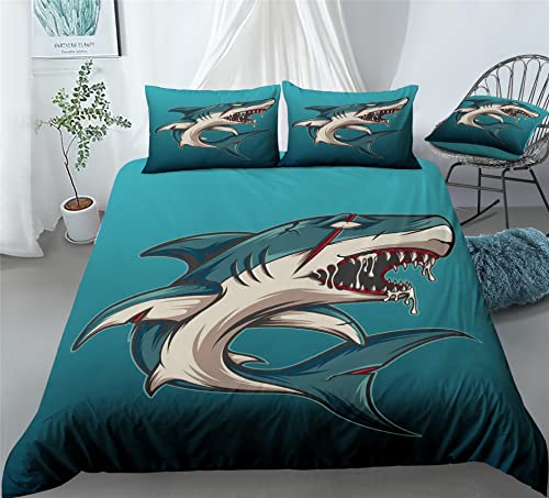 REALIN Shark Ocean Print Bedding Shark Animals Duvet Cover Set Girl Boy Kids Bed Sets 2/3/4PCS Quilt Covers/Sheets/Pillow Shams,Twin/Full/Queen/King (B,Queen-228x228cm-3PCS)