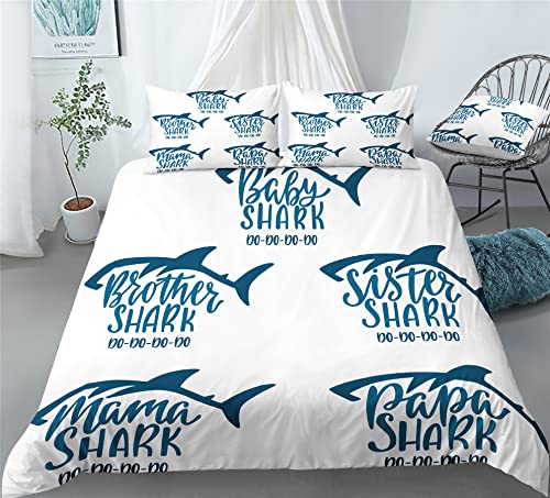 REALIN Sharks Duvet Cover Set Cute Shark Decoration Cartoon Shark Bedding Girl Boy Kids Bed Sets 2/3/4PCS Quilt Covers/Sheets/Pillow Shams,Twin/Full/Queen/King (A,Queen-228x228cm-3PCS)