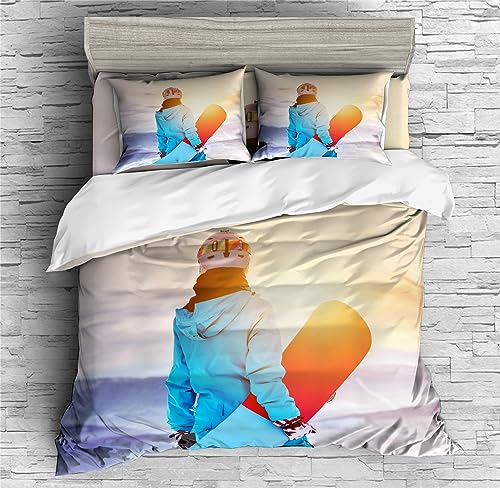 REALIN Snowboarding Snow Mountain Duvet Cover Set Skiing Snowy Peaks Bedding Girl Boy Kids Bed Sets 2/3/4PCS Quilt Covers/Sheets/Pillow Shams,Twin/Full/Queen/King (B,Full-200x229cm-3PCS)