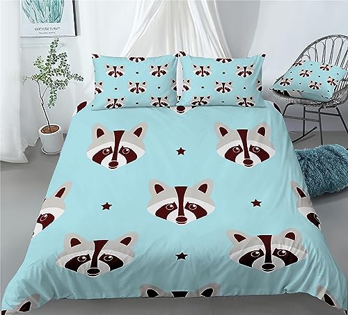 REALIN Raccoon Bedding Baby Raccoon Small Animal Jungle Duvet Cover Set Girl Boy Kids Bed Sets 2/3/4PCS Quilt Covers/Sheets/Pillow Shams,Twin/Full/Queen/King (B,Twin-172x218cm-4PCS)