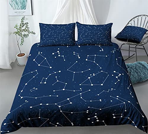 REALIN Mystical Constellations Bedding Universe Divination Duvet Cover Set Girl Boy Kids Bed Sets 2/3/4PCS Quilt Covers/Sheets/Pillow Shams,Twin/Full/Queen/King (A,Full-200x229cm-4PCS)