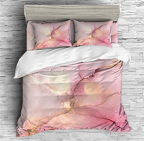 REALIN Colored Marble Duvet Cover Set Pink Purple Marble Bedding Girl Boy Kids Bed Sets 2/3/4PCS Quilt Covers/Sheets/Pillow Shams,Twin/Full/Queen/King (B,Full-200x229cm-3PCS)