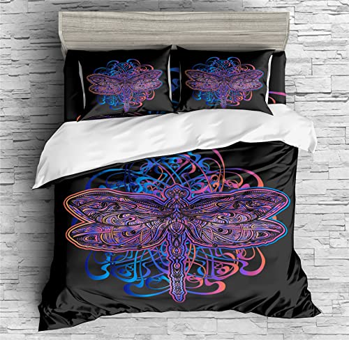 REALIN Dragonfly Bedding Dragonflies Cartoon Insect Decoration Duvet Cover Set Girl Boy Kids Bed Sets 2/3/4PCS Quilt Covers/Sheets/Pillow Shams,Twin/Full/Queen/King (A,King-229x259cm-3PCS)