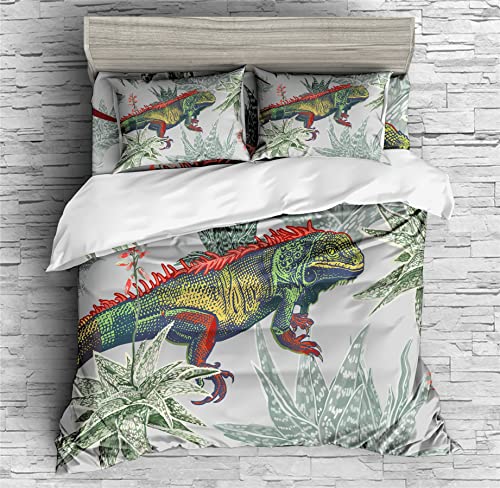 REALIN Lizards Bedding Rain Trees Animal Gecko Lizards Duvet Cover Set Girl Boy Kids Bed Sets 2/3/4PCS Quilt Covers/Sheets/Pillow Shams,Twin/Full/Queen/King (A,Full-200x229cm-4PCS)