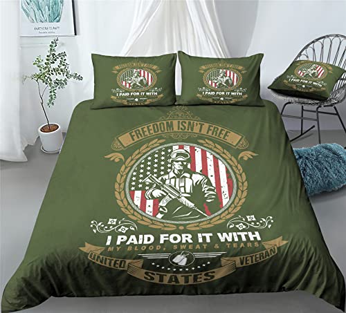 REALIN American Flag Slogan Duvet Cover Set Vintage Flag Print Bedding Girl Boy Kids Bed Sets 2/3/4PCS Quilt Covers/Sheets/Pillow Shams,Twin/Full/Queen/King (B,King-229x259cm-4PCS)