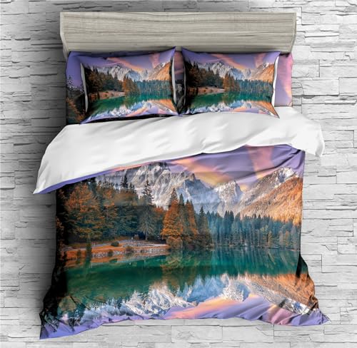 REALIN Autumn Forest Duvet Cover Set Fall Maple Forest Bedding Girl Boy Kids Bed Sets 2/3/4PCS Quilt Covers/Sheets/Pillow Shams,Twin/Full/Queen/King (A,King-229x259cm-3PCS)