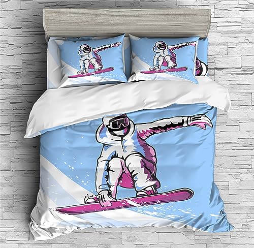 REALIN Ski Polar Bear Skiing Duvet Cover Set Ski Area Skiing Sports Bedding Girl Boy Kids Bed Sets 2/3/4PCS Quilt Covers/Sheets/Pillow Shams,Twin/Full/Queen/King (B,King-229x259cm-3PCS)