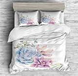 Hand-Painted Succulent Bedding Desert Plant Scrub Cactus Duvet Cover Set - Print 3