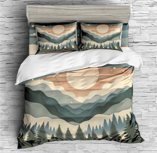 REALIN Mountain Range Fairyland Duvet Cover Set Forests Mountain River Bedding Girl Boy Kids Bed Sets 2/3/4PCS Quilt Covers/Sheets/Pillow Shams,Twin/Full/Queen/King (B,Full-200x229cm-4PCS)