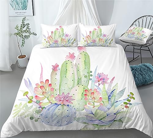 REALIN Cactus Plant Duvet Cover Set Scrub and Cactus Bedding Girl Boy Kids Bed Sets 2/3/4PCS Quilt Covers/Sheets/Pillow Shams,Twin/Full/Queen/King (A,King-229x259cm-4PCS)