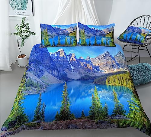 REALIN Wonderland Woodscape Duvet Cover Set Waterfalls Woodland Bedding Girl Boy Kids Bed Sets 2/3/4PCS Quilt Covers/Sheets/Pillow Shams,Twin/Full/Queen/King (C,King-229x259cm-4PCS)