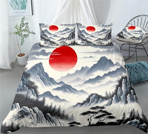 REALIN Mountain Forest Bedding Cloud and Mist on The Mountaintop Duvet Cover Set Girl Boy Kids Bed Sets 2/3/4PCS Quilt Covers/Sheets/Pillow Shams,Twin/Full/Queen/King (A,Twin-172x218cm-3PCS)