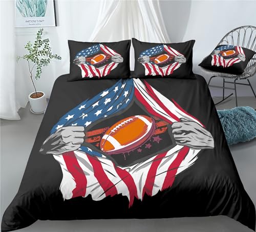 REALIN Rugby Duvet Cover Set American Football Sports Bedding Girl Boy Kids Bed Sets 2/3/4PCS Quilt Covers/Sheets/Pillow Shams,Twin/Full/Queen/King (A,Queen-228x228cm-4PCS)