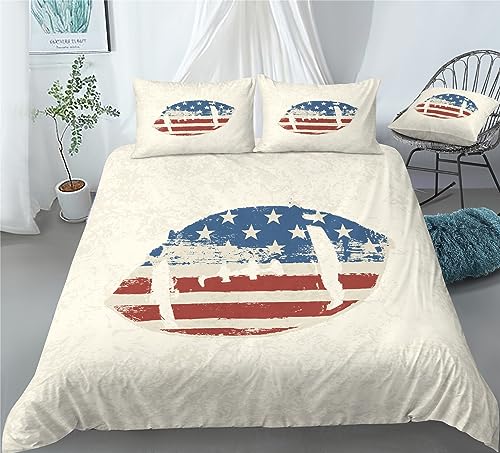 REALIN Rugby Duvet Cover Set American Football Sports Bedding Girl Boy Kids Bed Sets 2/3/4PCS Quilt Covers/Sheets/Pillow Shams,Twin/Full/Queen/King (A,Queen-228x228cm-4PCS)