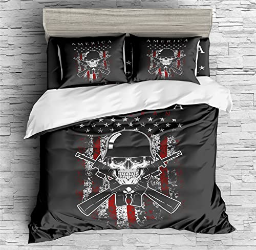 REALIN American Flag Slogan Bedding Vintage Flag Print Duvet Cover Set Girl Boy Kids Bed Sets 2/3/4PCS Quilt Covers/Sheets/Pillow Shams,Twin/Full/Queen/King (B,Twin-172x218cm-4PCS)