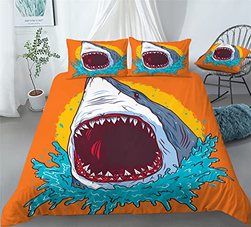 REALIN Cartoon Shark Marine Animals Duvet Cover Set Shark Print Bedding Girl Boy Kids Bed Sets 2/3/4PCS Quilt Covers/Sheets/Pillow Shams,Twin/Full/Queen/King (B,Twin-172x218cm-4PCS)