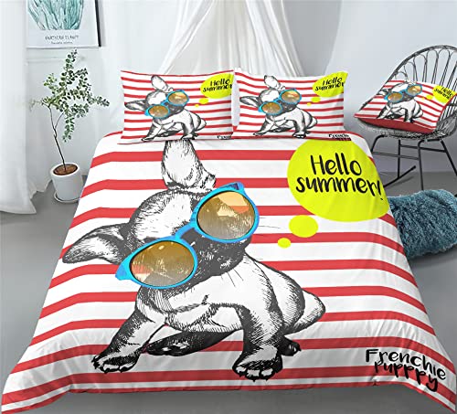 REALIN Olde English Bulldogge Animal Puppies Bedding Bulldog Pets Duvet Cover Set Girl Boy Kids Bed Sets 2/3/4PCS Quilt Covers/Sheets/Pillow Shams,Twin/Full/Queen/King (C,Twin-172x218cm-4PCS)