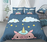 Clouds Unicorn Pig Decoration Bedding Rainbow Unicorn Pig Duvet Cover Set - Print 2