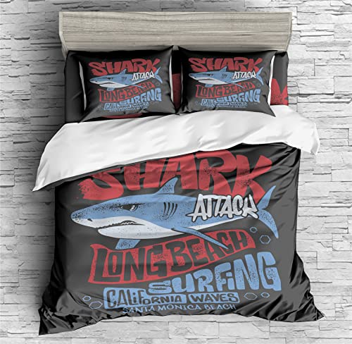 REALIN Cartoon Shark Print Duvet Cover Set Underwater Animals Shark Bedding Girl Boy Kids Bed Sets 2/3/4PCS Quilt Covers/Sheets/Pillow Shams,Twin/Full/Queen/King (A,Queen-228x228cm-3PCS)