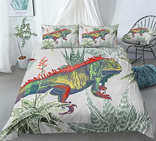 REALIN Lizards Duvet Cover Set Camouflage Rain Trees Animal Bedding Girl Boy Kids Bed Sets 2/3/4PCS Quilt Covers/Sheets/Pillow Shams,Twin/Full/Queen/King (C,Queen-228x228cm-3PCS)