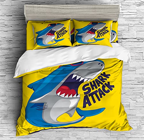 REALIN Cartoon Shark Marine Animals Bedding Shark Print Duvet Cover Set Girl Boy Kids Bed Sets 2/3/4PCS Quilt Covers/Sheets/Pillow Shams,Twin/Full/Queen/King (B,Twin-172x218cm-3PCS)