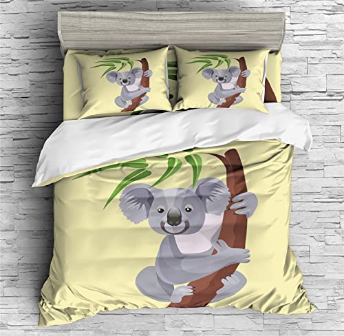 REALIN Cartoon Koala Duvet Cover Set Cute Koala Wombat Bedding Girl Boy Kids Bed Sets 2/3/4PCS Quilt Covers/Sheets/Pillow Shams,Twin/Full/Queen/King (B,King-229x259cm-4PCS)