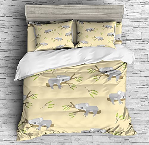 REALIN Koala Lying on A Tree Bedding Koala Duvet Cover Set Girl Boy Kids Bed Sets 2/3/4PCS Quilt Covers/Sheets/Pillow Shams,Twin/Full/Queen/King (B,King-229x259cm-3PCS)